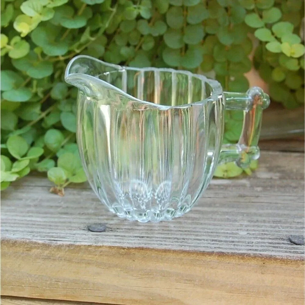 Jeannette Glass National Clear Depression Glass Creamer Ribbed Dot Design Vtg